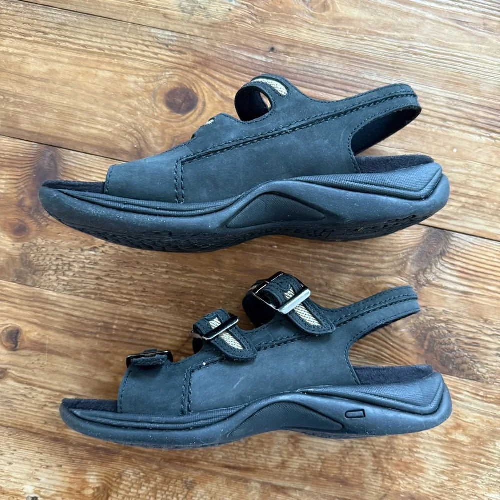 Clarks Springers Black Leather Casual Sporty Sandals Buckle Straps Women's 6 NEW - Picture 3 of 9